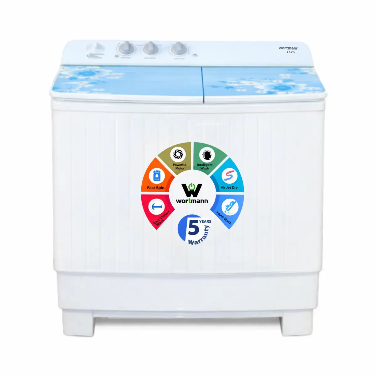 Wortmann WTWM75HGL Series 7.5 KG Semi-Automatic Top Load Washing Machine