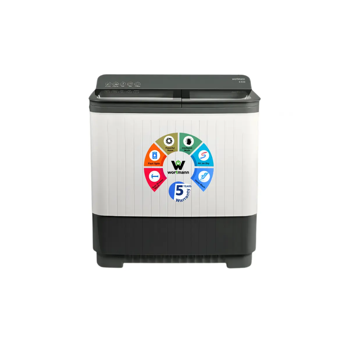 Wortmann WTWM85FGL Black Series 8.5 KG Semi-Automatic Top Load Washing Machine