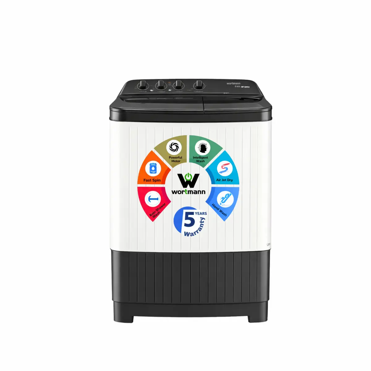 Wortmann WTWM95HGL 9.5 KG Semi‑Automatic Top‑Load Washing Machine – High Capacity, Fast Dry Spin, Energy‑Efficient, Durable Laundry Solution